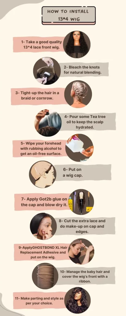 How to install 13x4 Lace front wig Inforgraphic