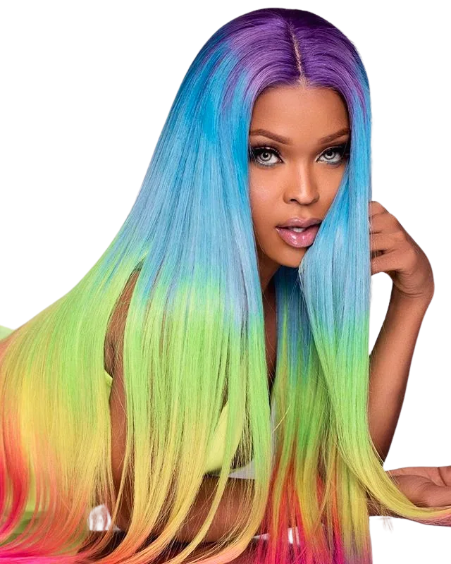 rainbow frontal hairstyle for lace frontal wigs